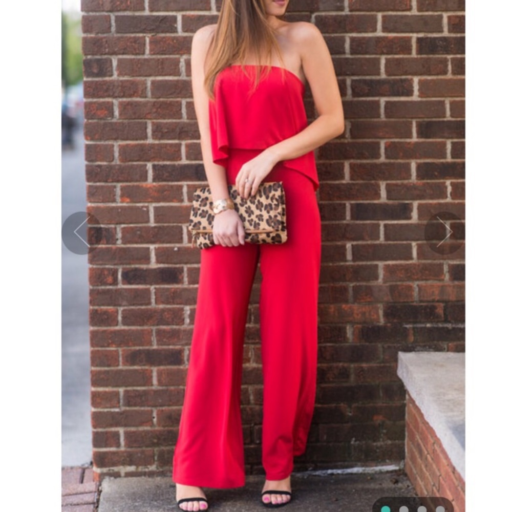 Red Strapless Jumpsuit